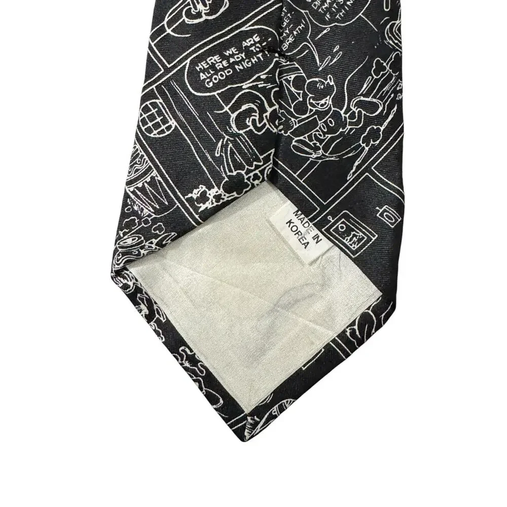 Disney Balancine Tie Works Mickey Mouse Comic Strip Black White Necktie Silk